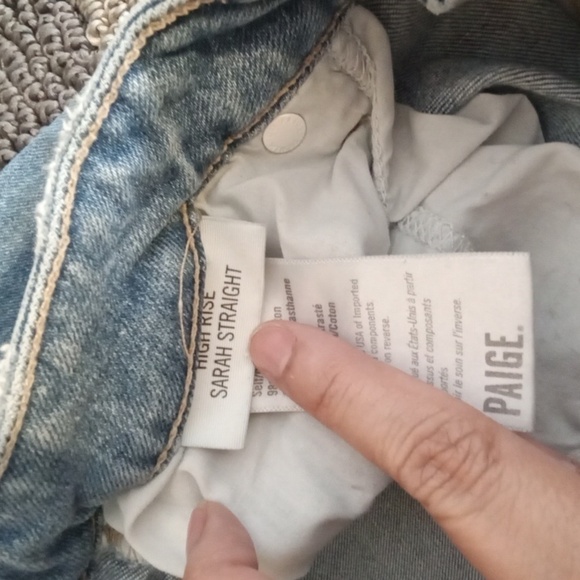 Paige High Rise Sarah Straight Fringe Hem Distressed Womens Jeans Size 30 - Picture 5 of 10